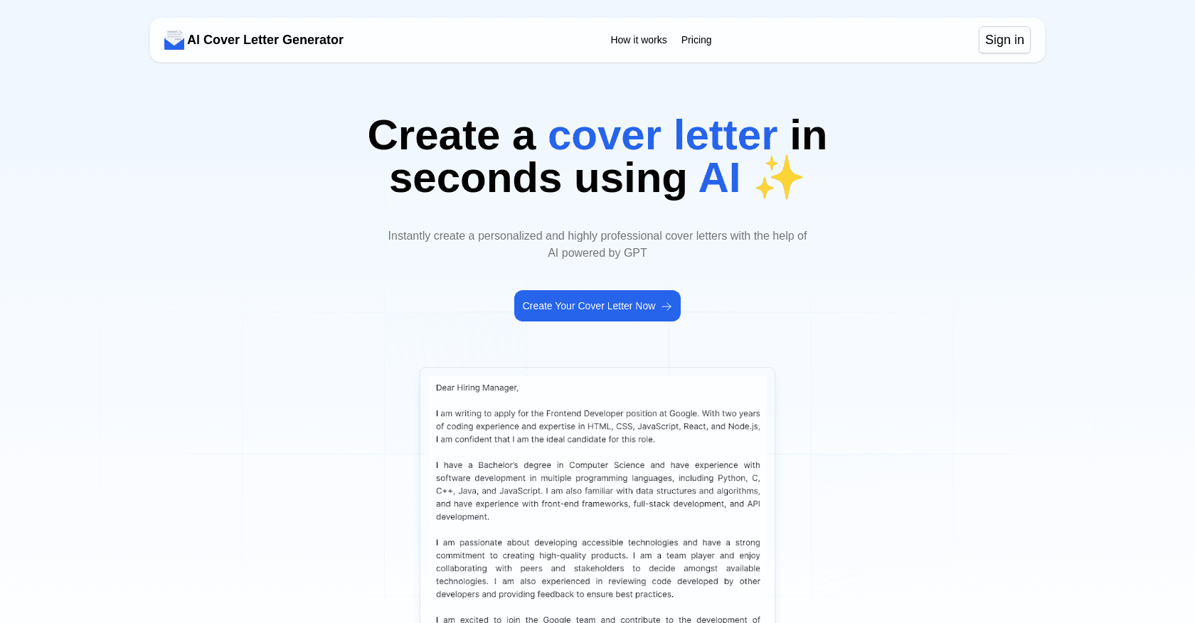 AI Cover Letter Generator