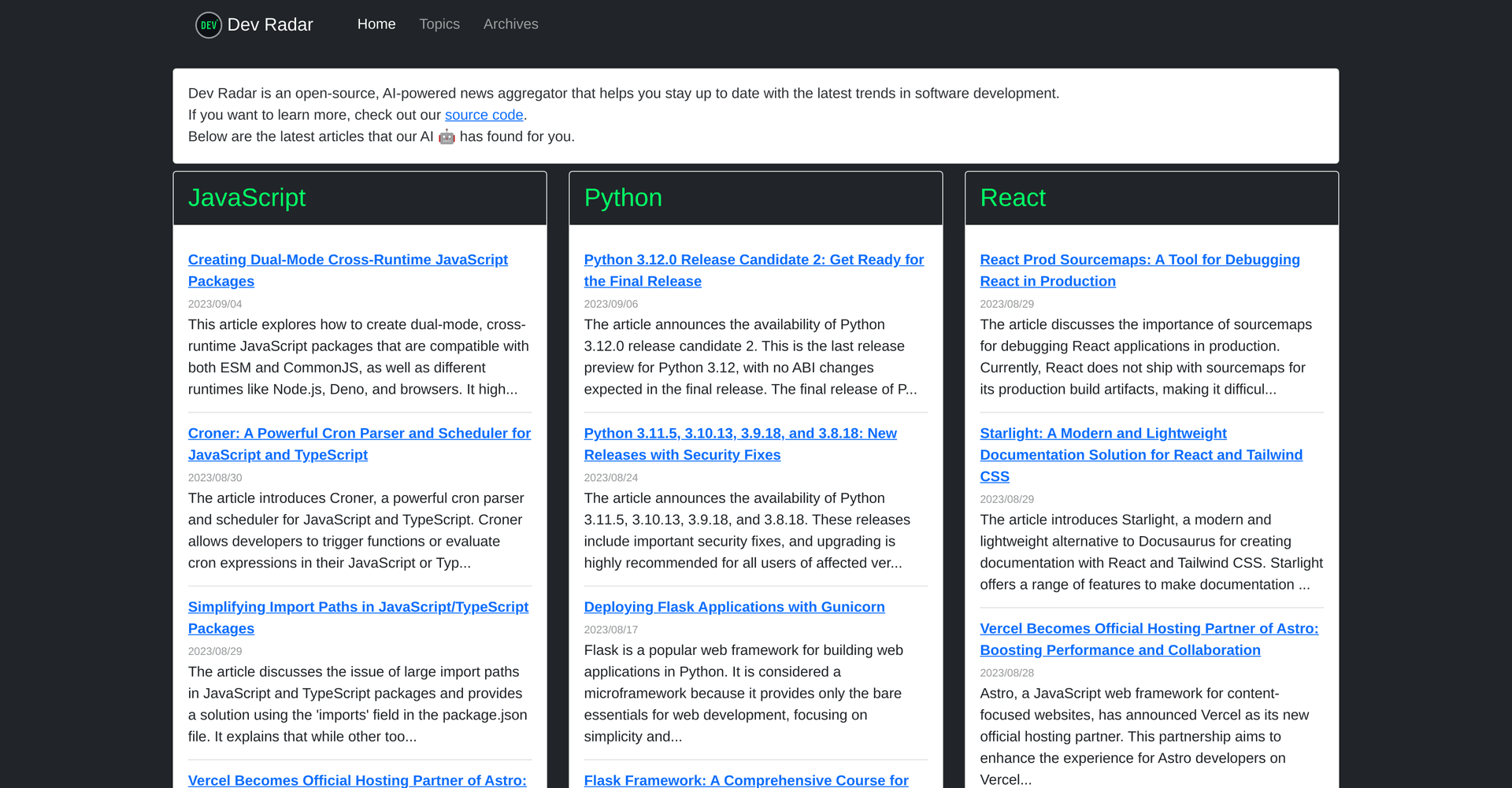 Dev Radar
