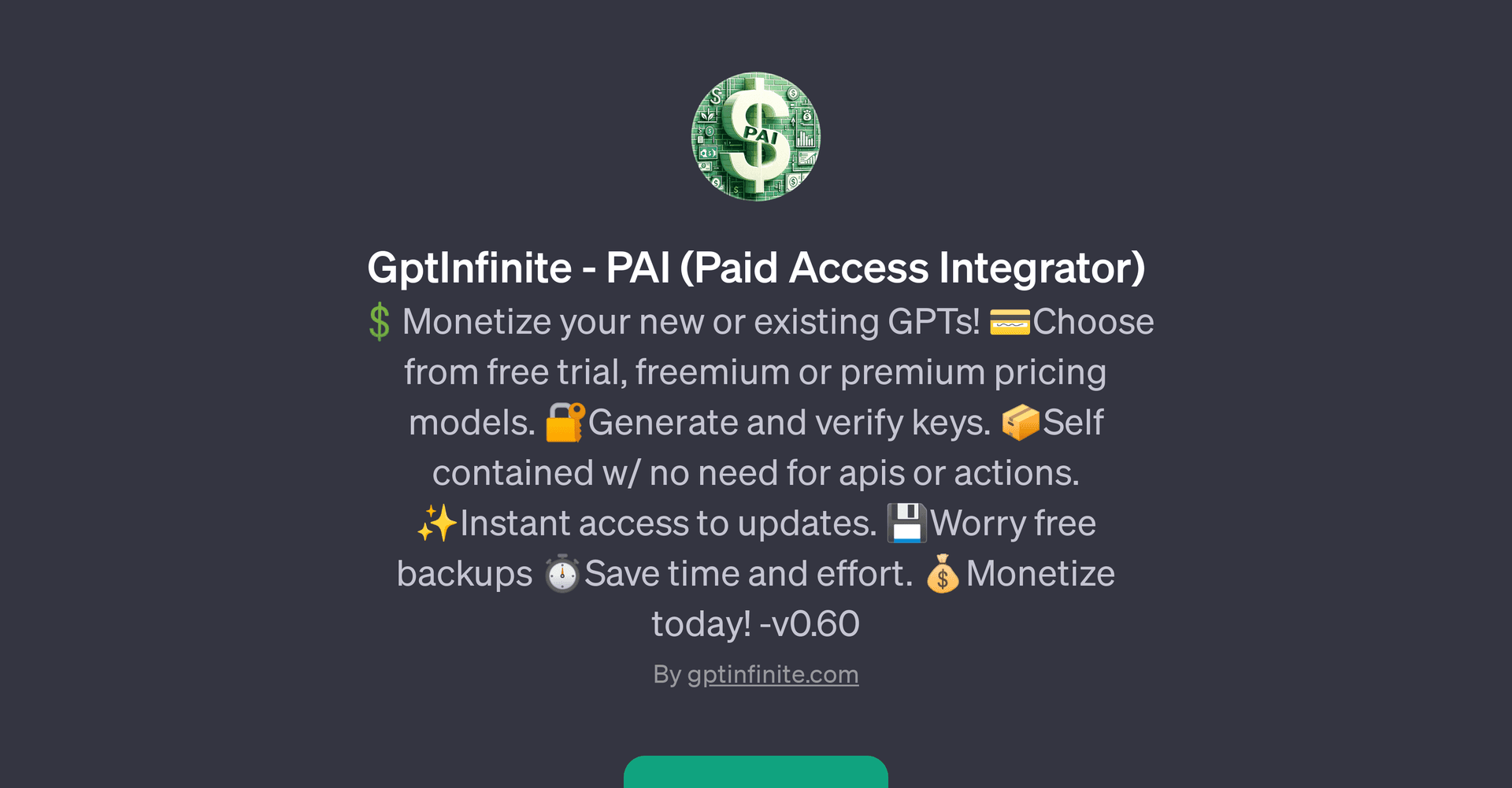 GptInfinite - PAI (Paid Access Integrator)