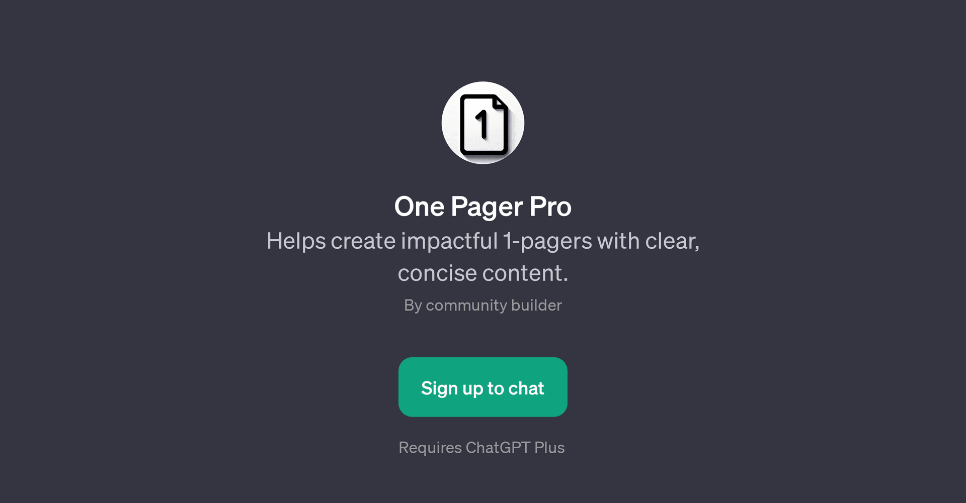 One Pager Pro