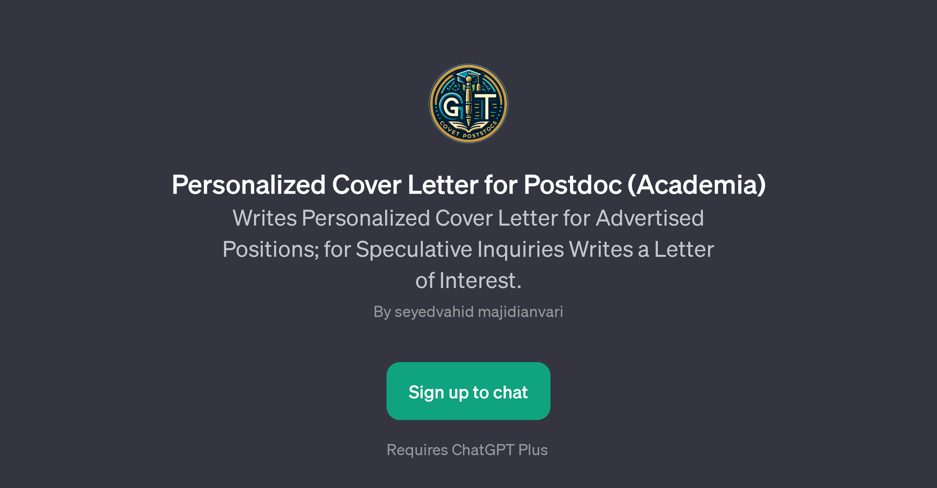 Personalized Cover Letter for Postdoc (Academia)