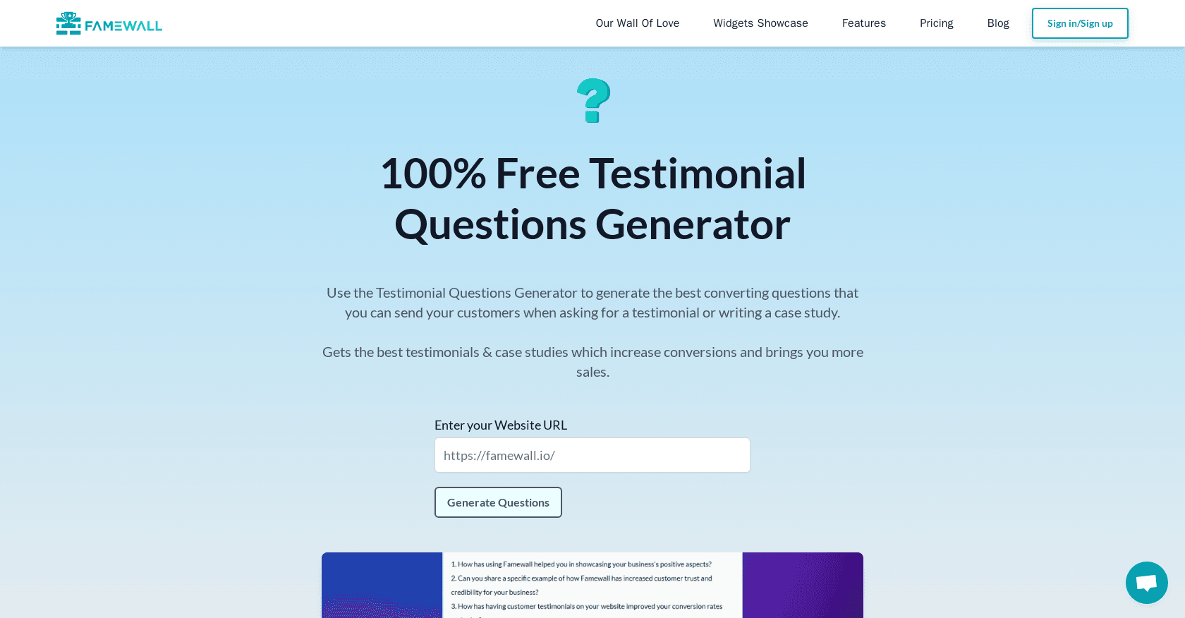 Testimonial Questions Generator